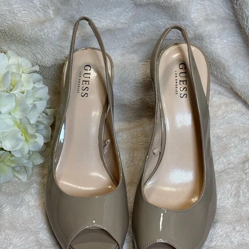 Guess Women's  Shoes Tan Slingback Peep Toe Heels NEW Size 10